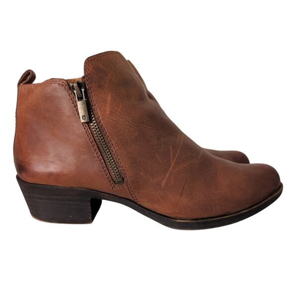 Lucky Brand Basel Ankle Boots Women 11 Brown Leather Double Zip Boho Distressed - Picture 1 of 8